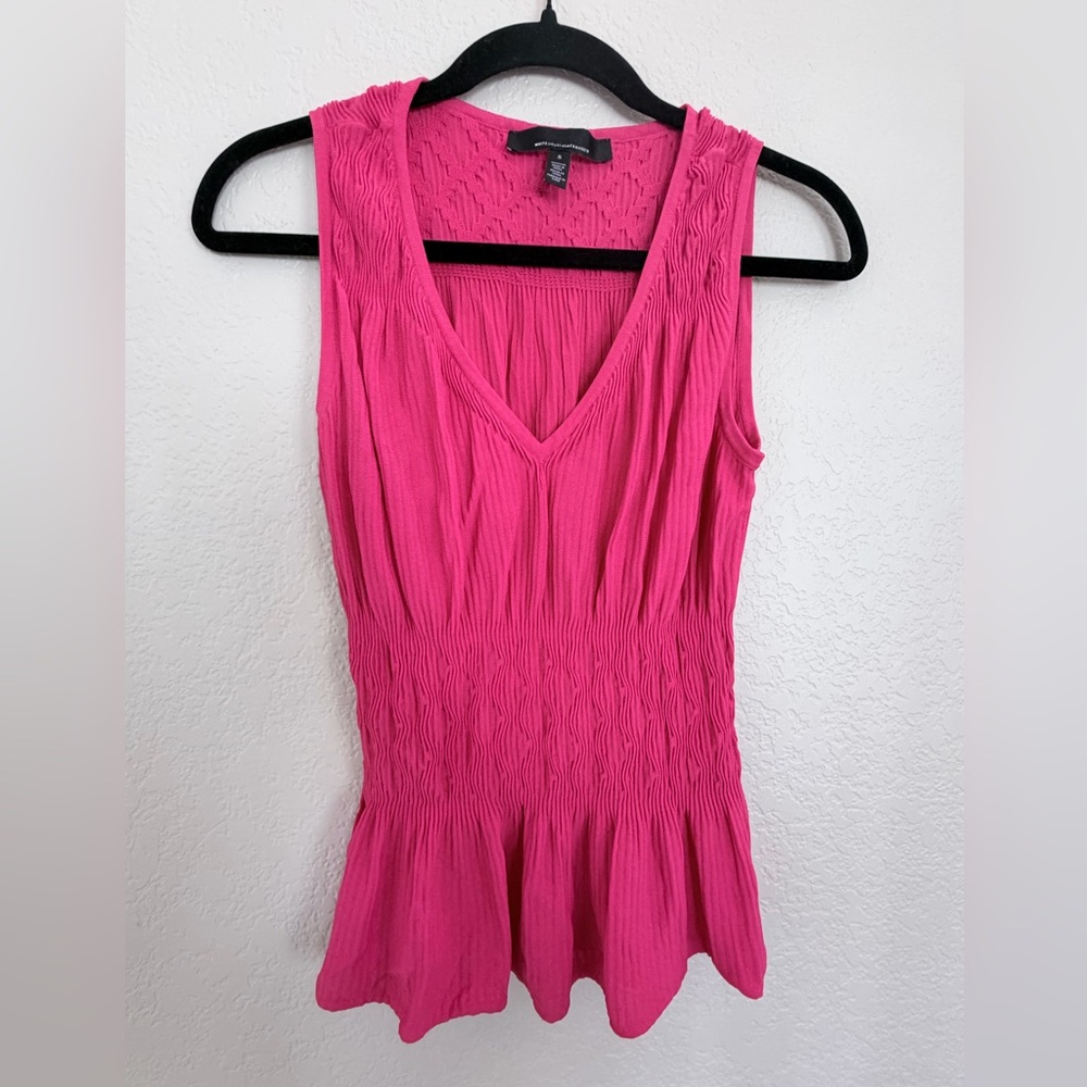White House Black Market Bright Pink Smocked V-Neck Sleeveless Tank